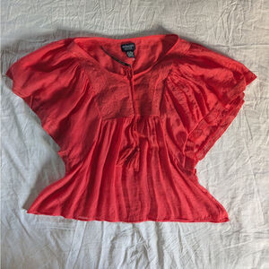 Monalisa Petite Red Short Sleeve Peasant Top Women's XL Boho Festival Hippie NWT